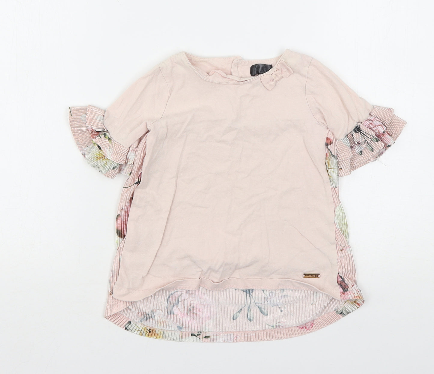 Firetrap Girls Pink Floral Polyester Basic T-Shirt Size 3-4 Years Round Neck