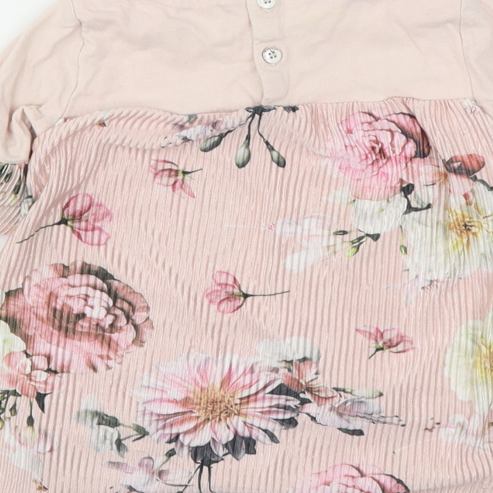 Firetrap Girls Pink Floral Polyester Basic T-Shirt Size 3-4 Years Round Neck