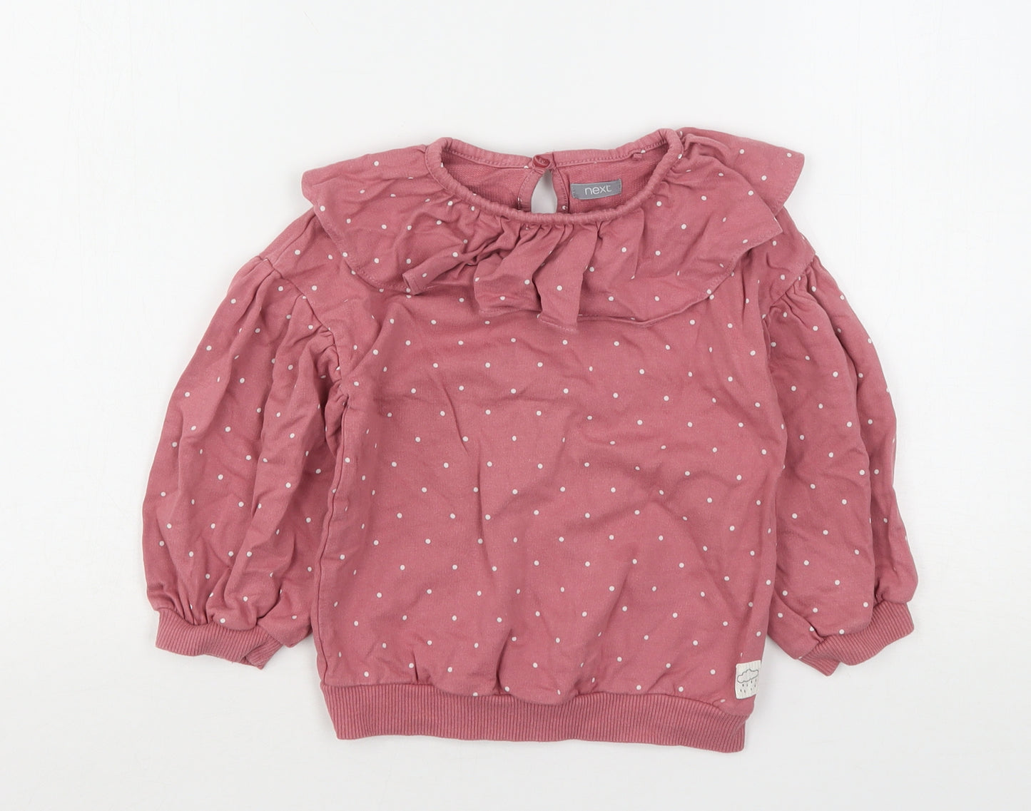 NEXT Girls Pink Polka Dot Cotton Pullover Sweatshirt Size 3-4 Years