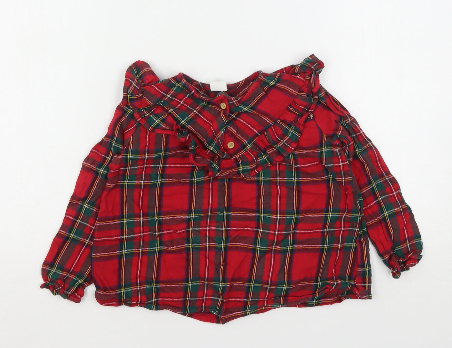 H&M Girls Multicoloured Plaid Cotton Basic T-Shirt Size 3-4 Years Round Neck