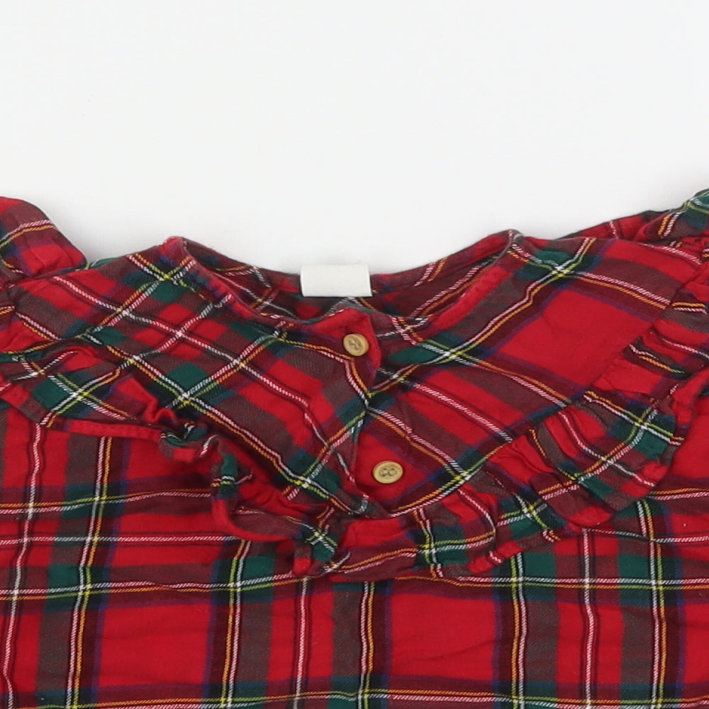 H&M Girls Multicoloured Plaid Cotton Basic T-Shirt Size 3-4 Years Round Neck