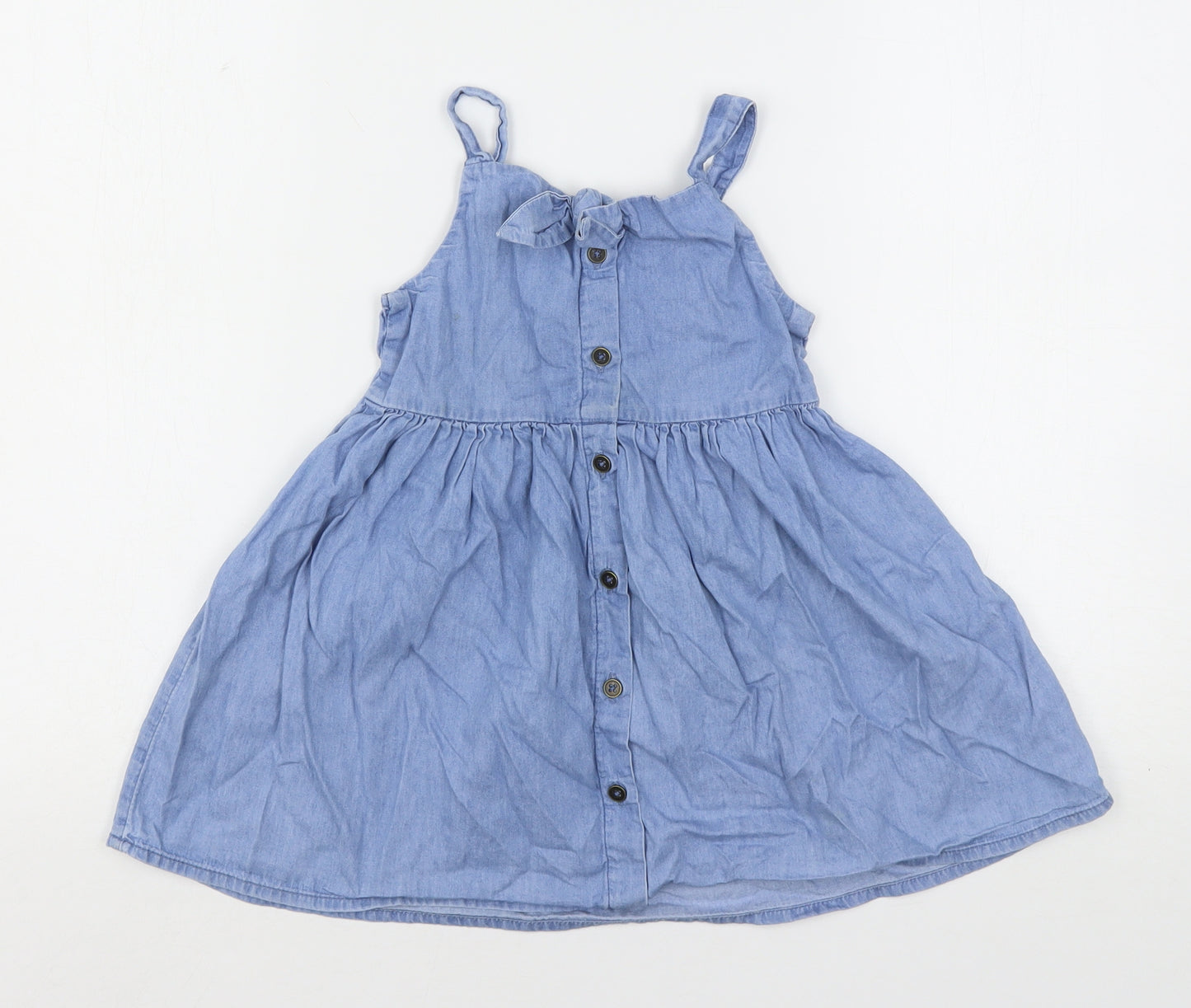 NEXT Girls Blue  Cotton A-Line  Size 4 Years  Round Neck