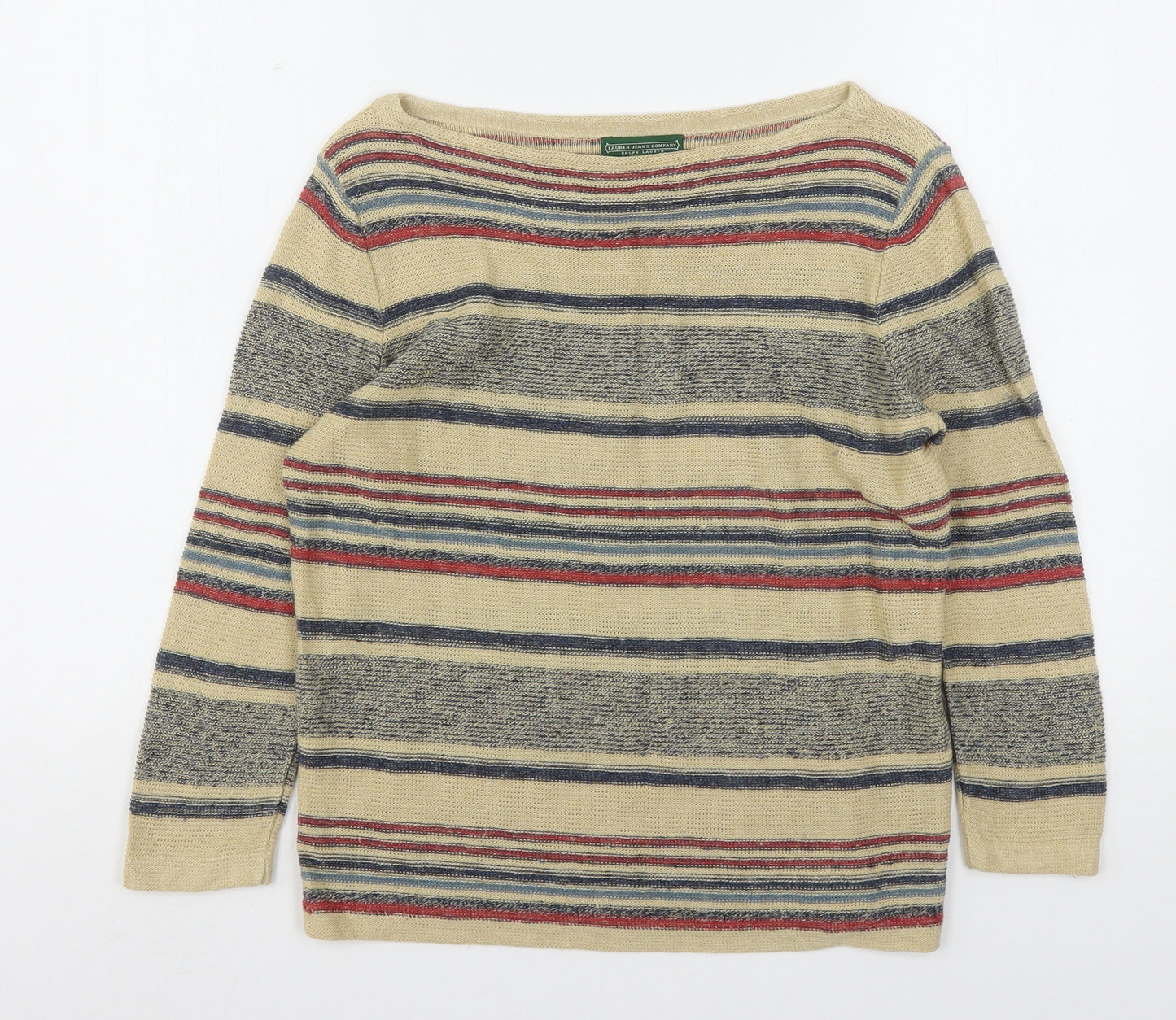 Lauren Jeans Co. Womens Multicoloured Round Neck Striped Linen Pullover Jumper Size M