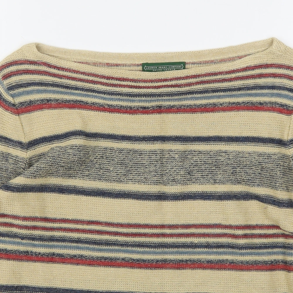 Lauren Jeans Co. Womens Multicoloured Round Neck Striped Linen Pullover Jumper Size M