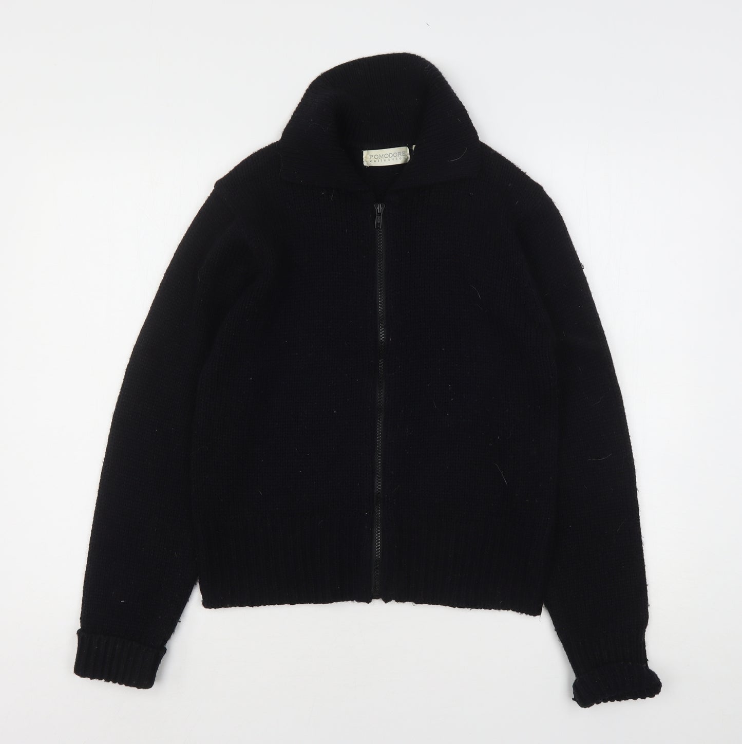 Pomodore Womens Black Collared  Acrylic Full Zip Jumper Size S