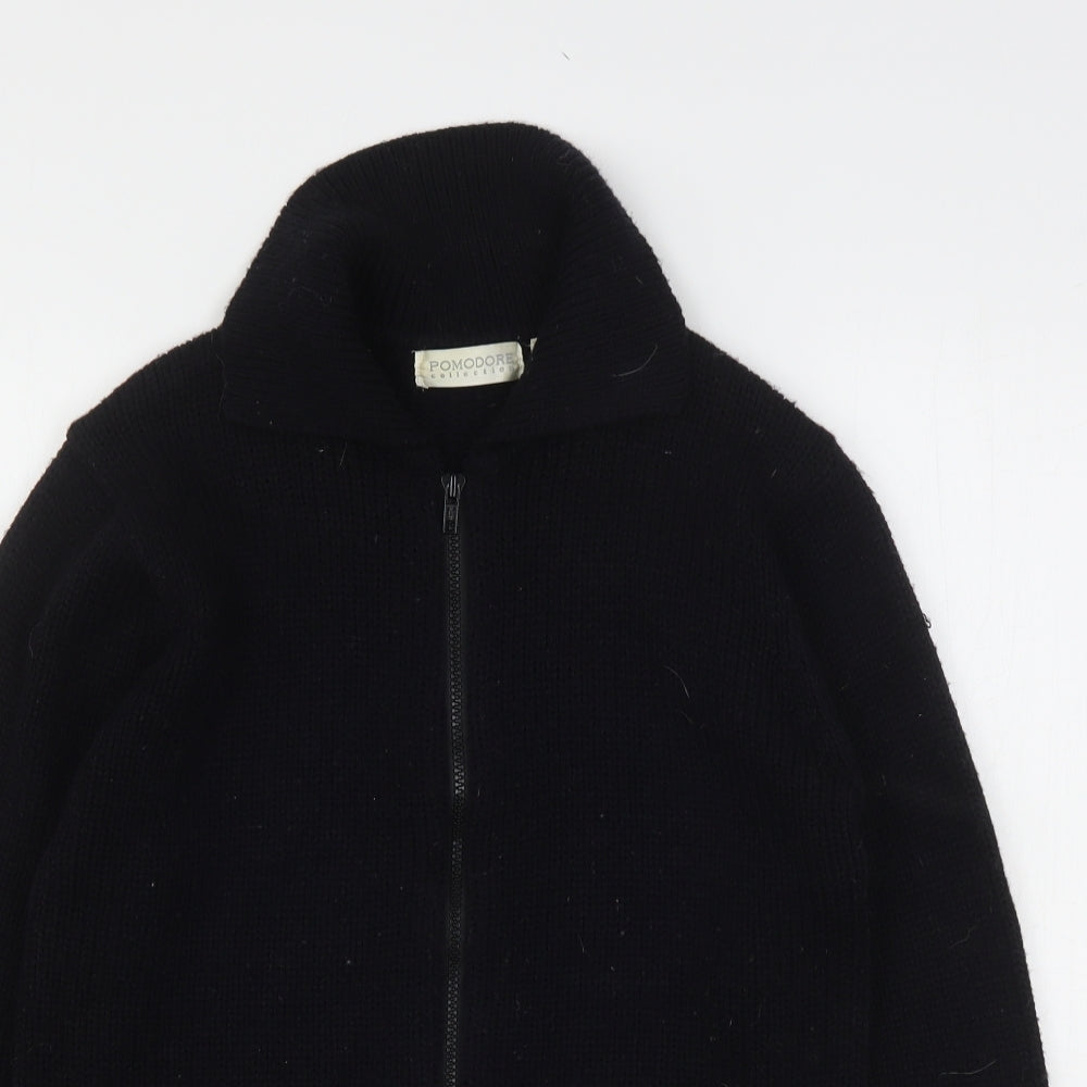 Pomodore Womens Black Collared  Acrylic Full Zip Jumper Size S