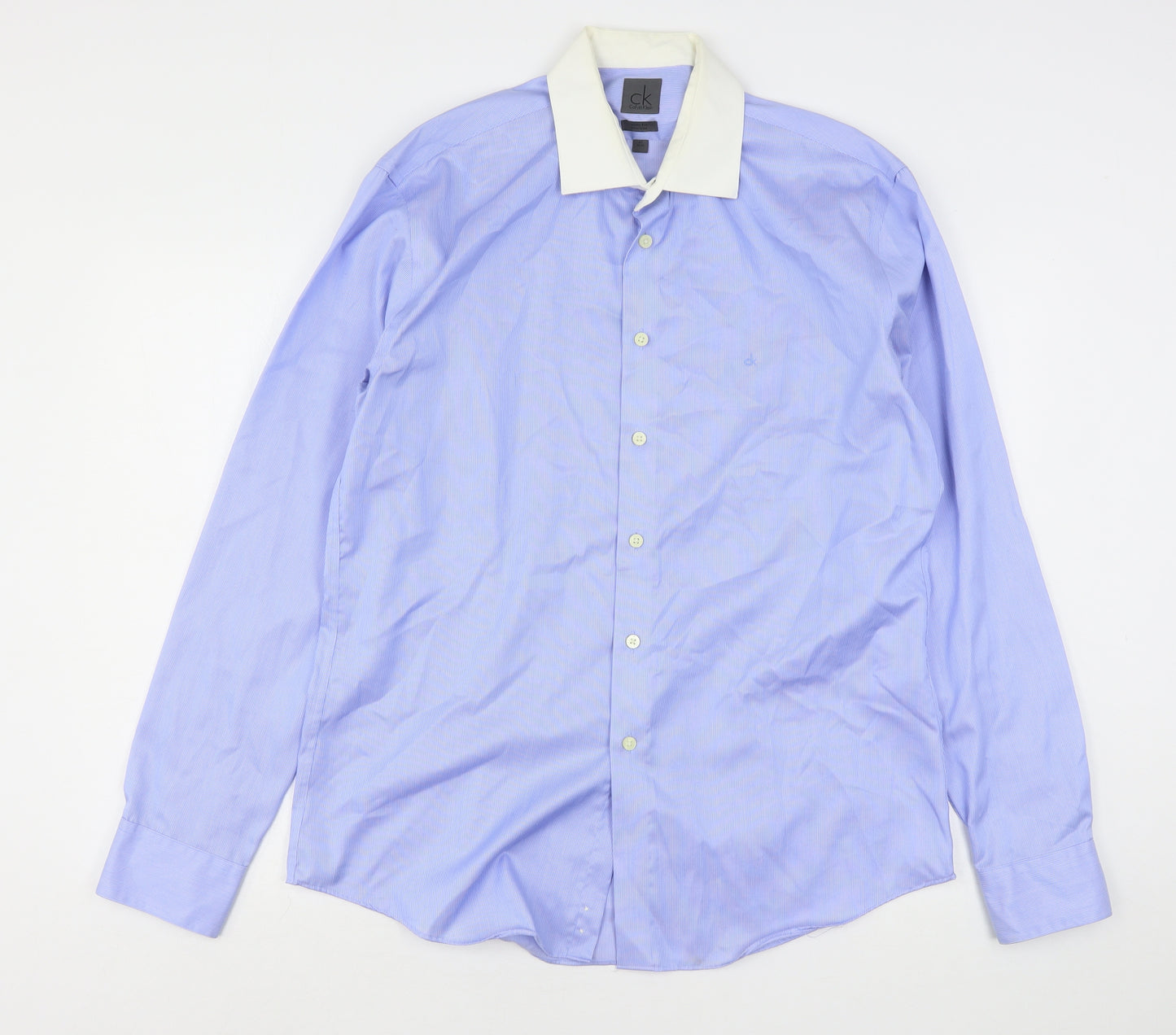 Calvin Klein  Mens Blue  Cotton  Dress Shirt Size 16.5 Collared
