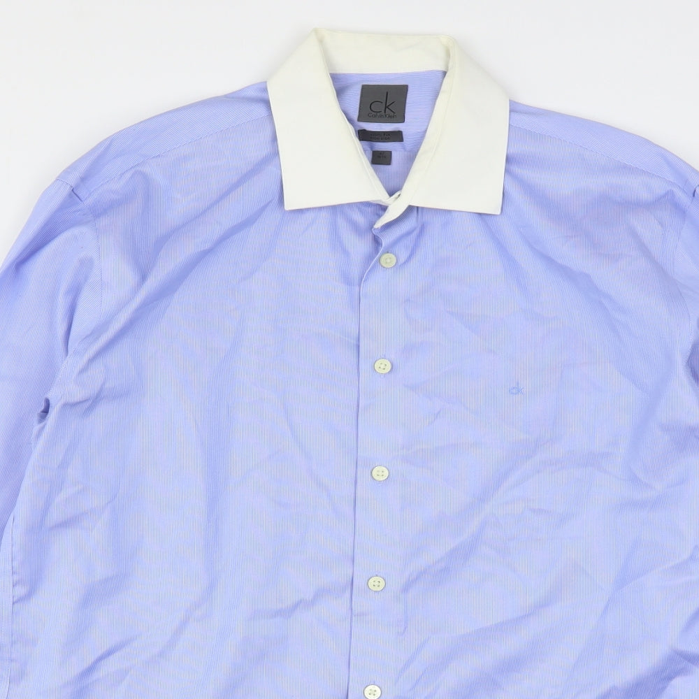 Calvin Klein  Mens Blue  Cotton  Dress Shirt Size 16.5 Collared