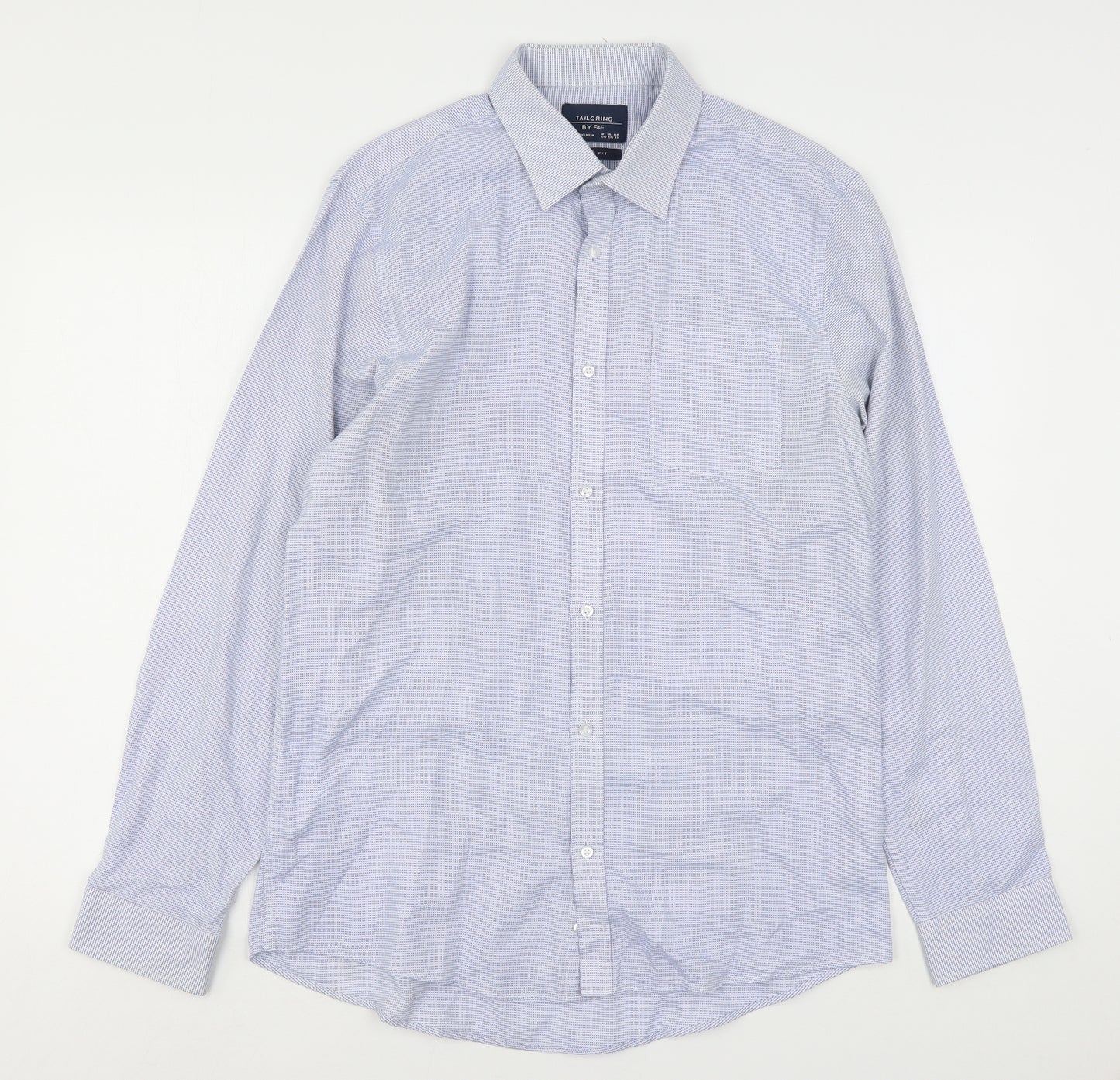 F&F Mens Blue  Cotton  Dress Shirt Size 15.5 Collared