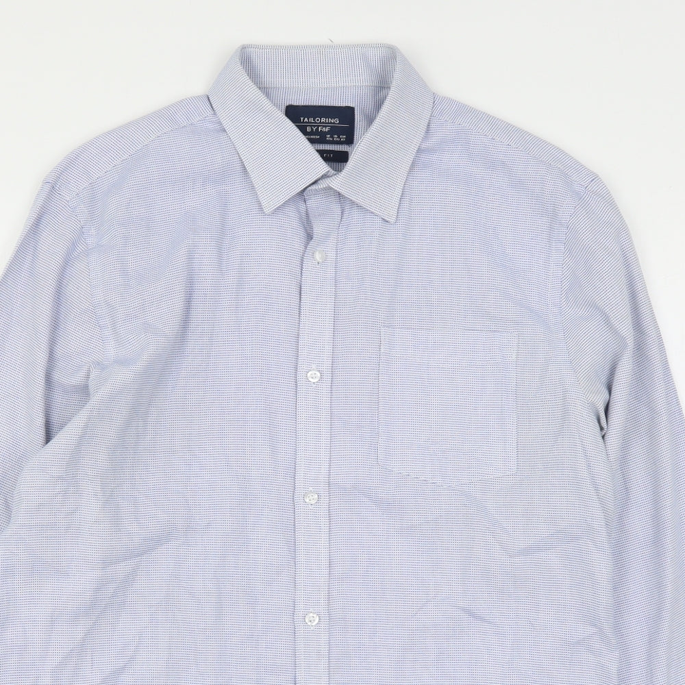 F&F Mens Blue  Cotton  Dress Shirt Size 15.5 Collared
