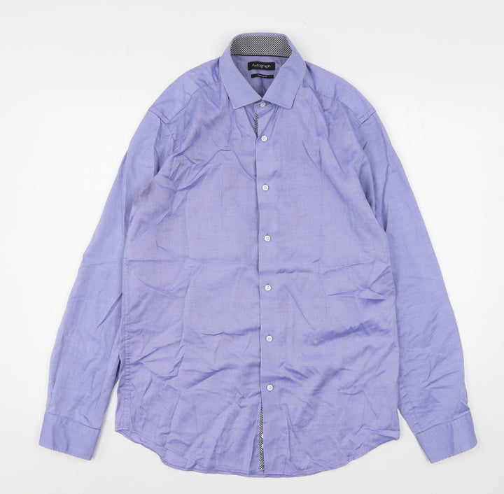 Autograph Mens Blue Cotton Button-Up Size 15.5 Collared