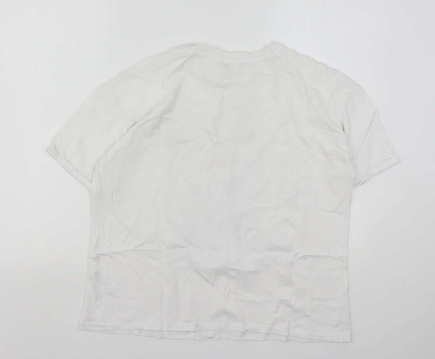 Primark Womens White  Cotton Basic T-Shirt Size 10 Round Neck - Frozen
