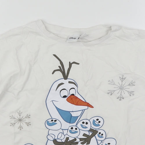 Primark Womens White  Cotton Basic T-Shirt Size 10 Round Neck - Frozen
