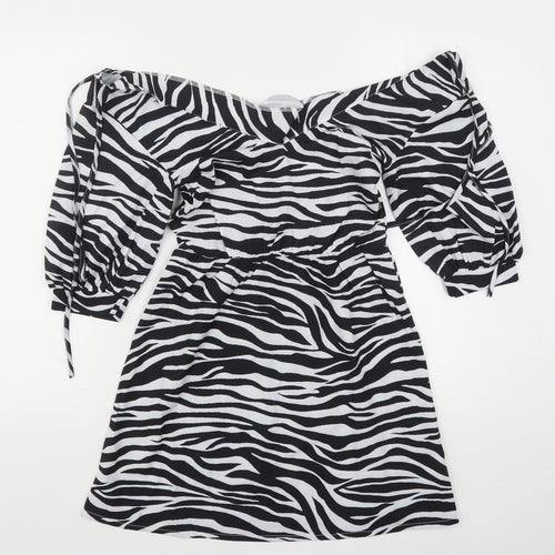 PRETTYLITTLETHING Womens Multicoloured Animal Print Polyester Mini  Size 4  V-Neck