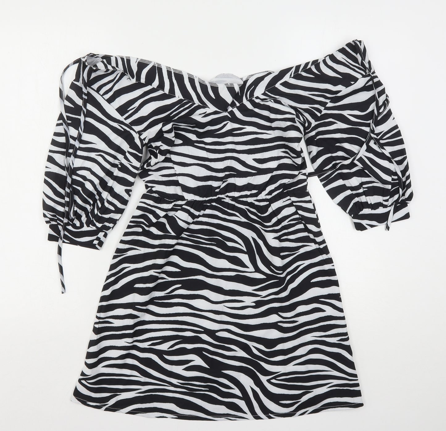 PRETTYLITTLETHING Womens Multicoloured Animal Print Polyester Mini  Size 4  V-Neck