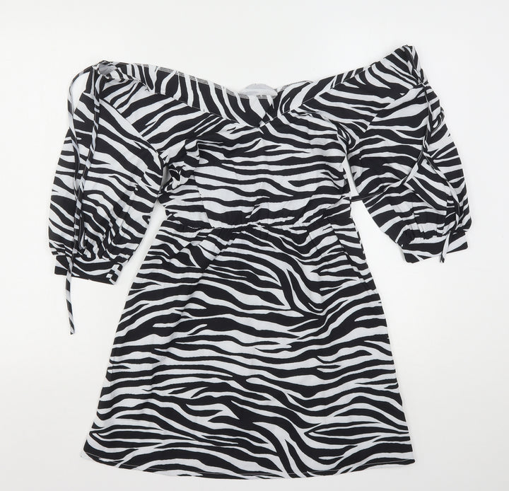 PRETTYLITTLETHING Womens Multicoloured Animal Print Polyester Mini  Size 4  V-Neck