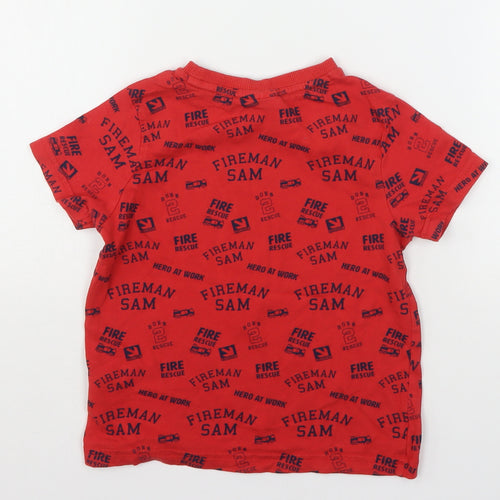 Fireman Sam Boys Red Geometric Cotton Basic T-Shirt Size 4-5 Years Round Neck