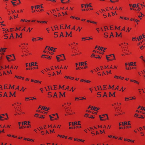 Fireman Sam Boys Red Geometric Cotton Basic T-Shirt Size 4-5 Years Round Neck