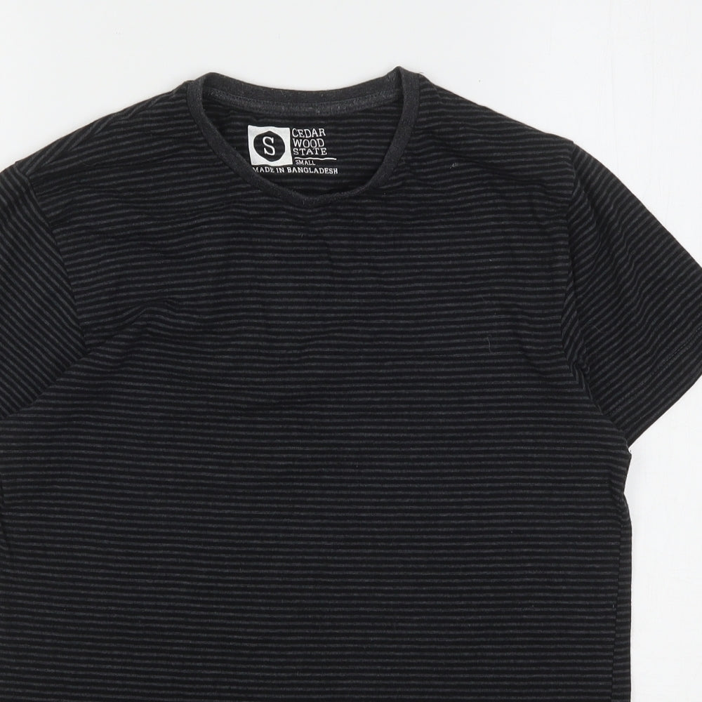 Cedar Wood State Womens Grey Striped Cotton Basic T-Shirt Size S Round Neck