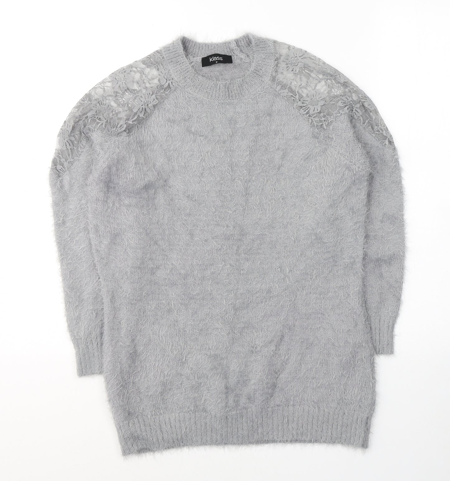 Klass Womens Grey Round Neck  Acrylic Pullover Jumper Size M