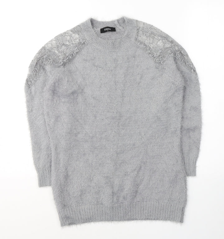 Klass Womens Grey Round Neck  Acrylic Pullover Jumper Size M