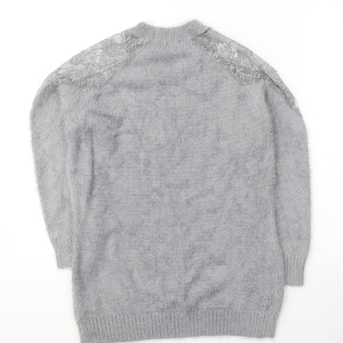 Klass Womens Grey Round Neck  Acrylic Pullover Jumper Size M