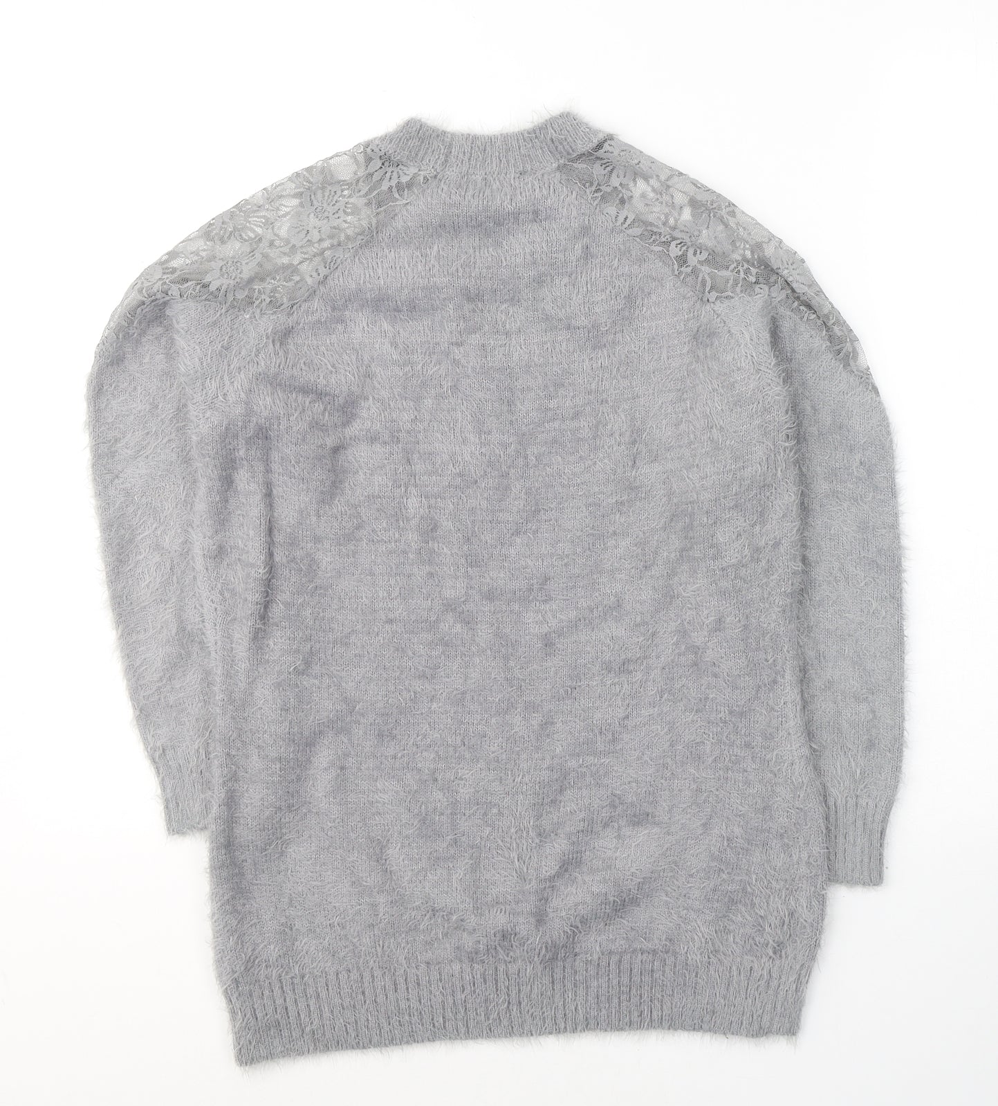 Klass Womens Grey Round Neck  Acrylic Pullover Jumper Size M
