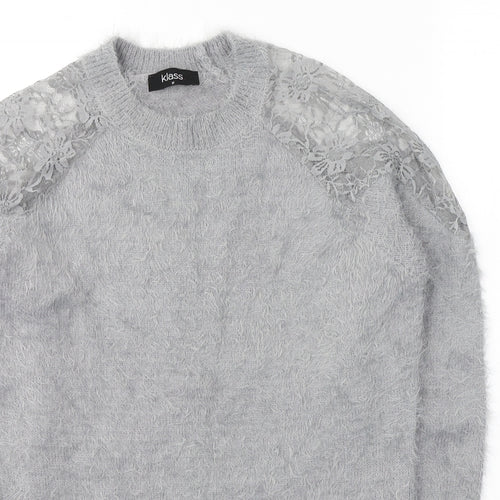 Klass Womens Grey Round Neck  Acrylic Pullover Jumper Size M