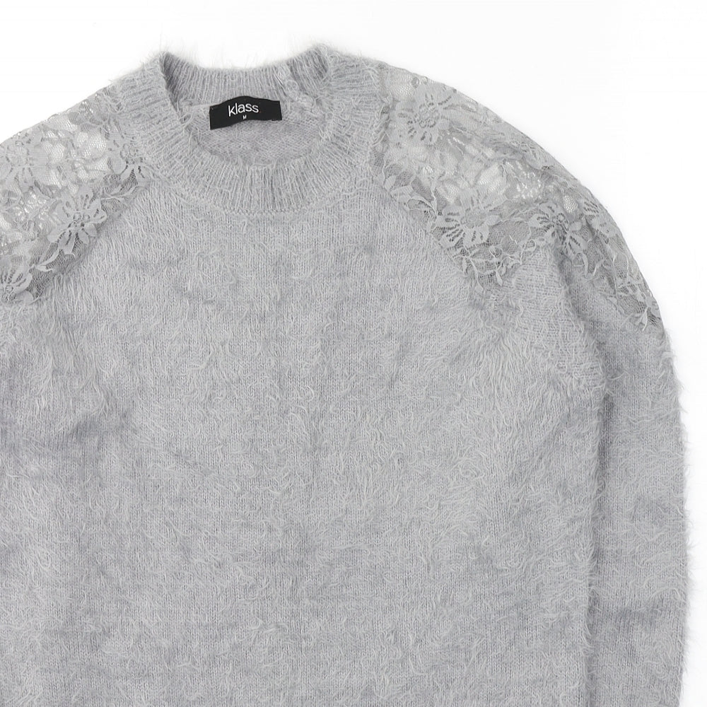 Klass Womens Grey Round Neck  Acrylic Pullover Jumper Size M