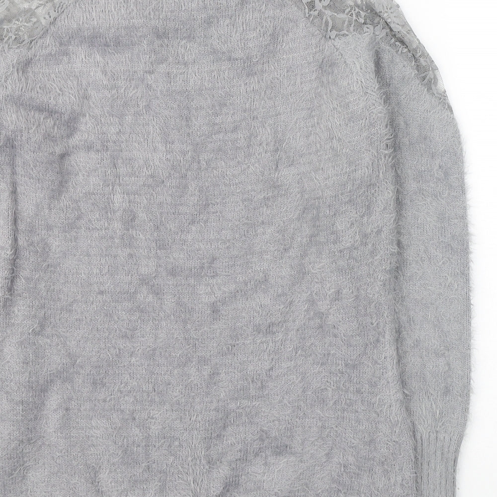 Klass Womens Grey Round Neck  Acrylic Pullover Jumper Size M