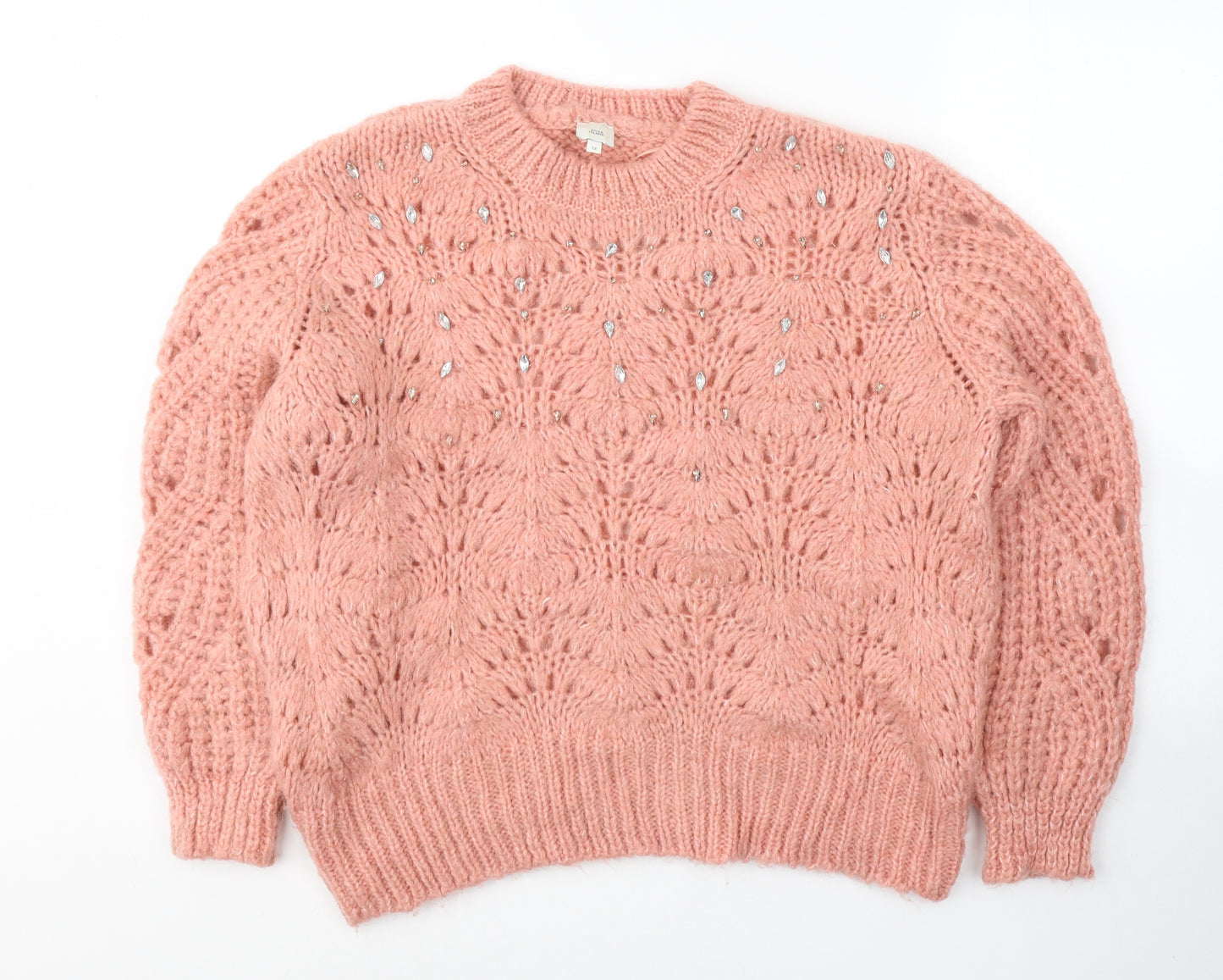 River Island Womens Pink Round Neck  Acrylic Pullover Jumper Size 12