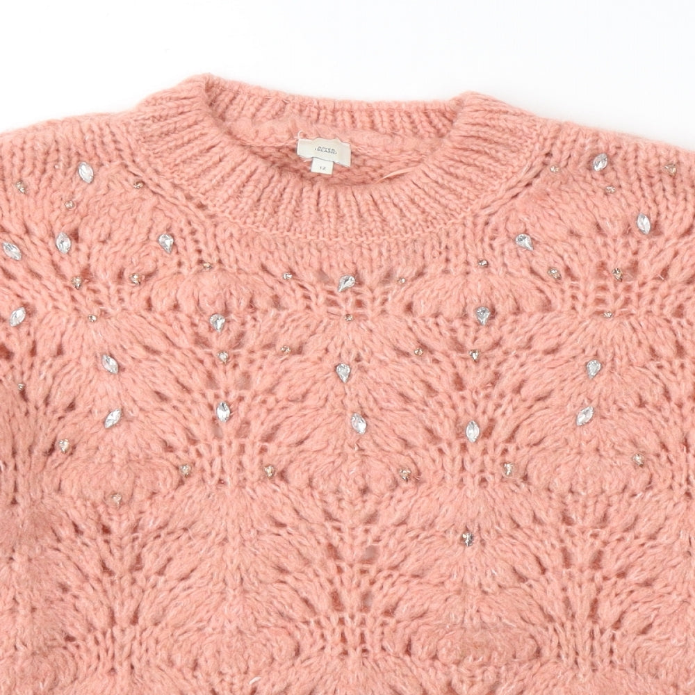 River Island Womens Pink Round Neck  Acrylic Pullover Jumper Size 12