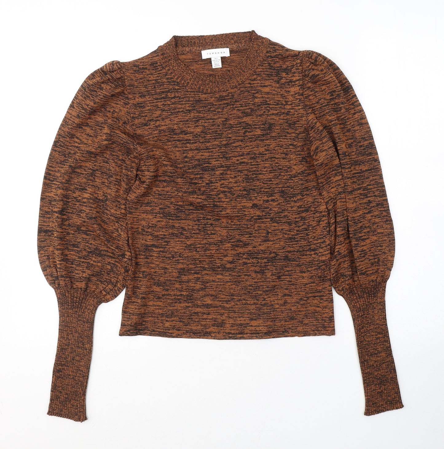 Topshop Womens Brown Geometric Viscose Jersey Blouse Size S Round Neck