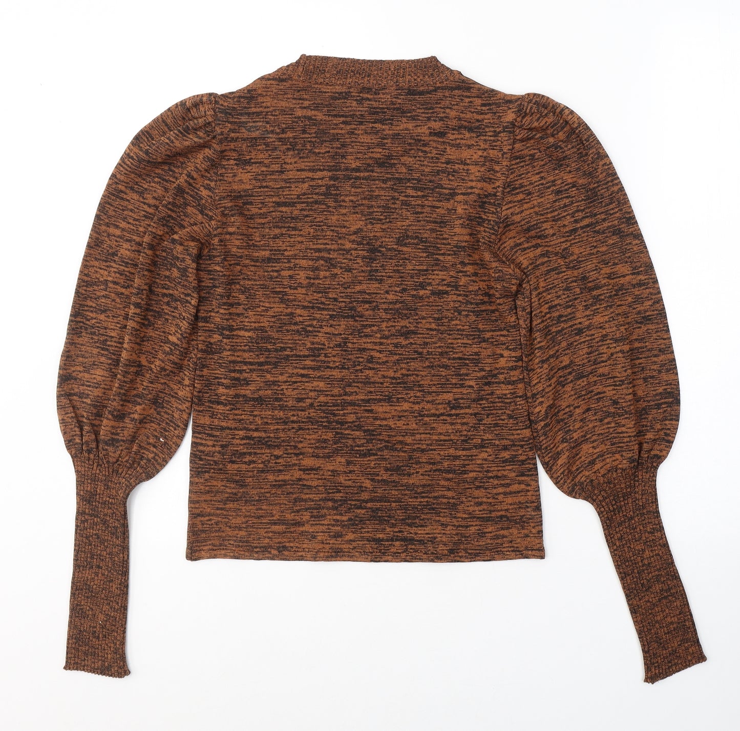 Topshop Womens Brown Geometric Viscose Jersey Blouse Size S Round Neck