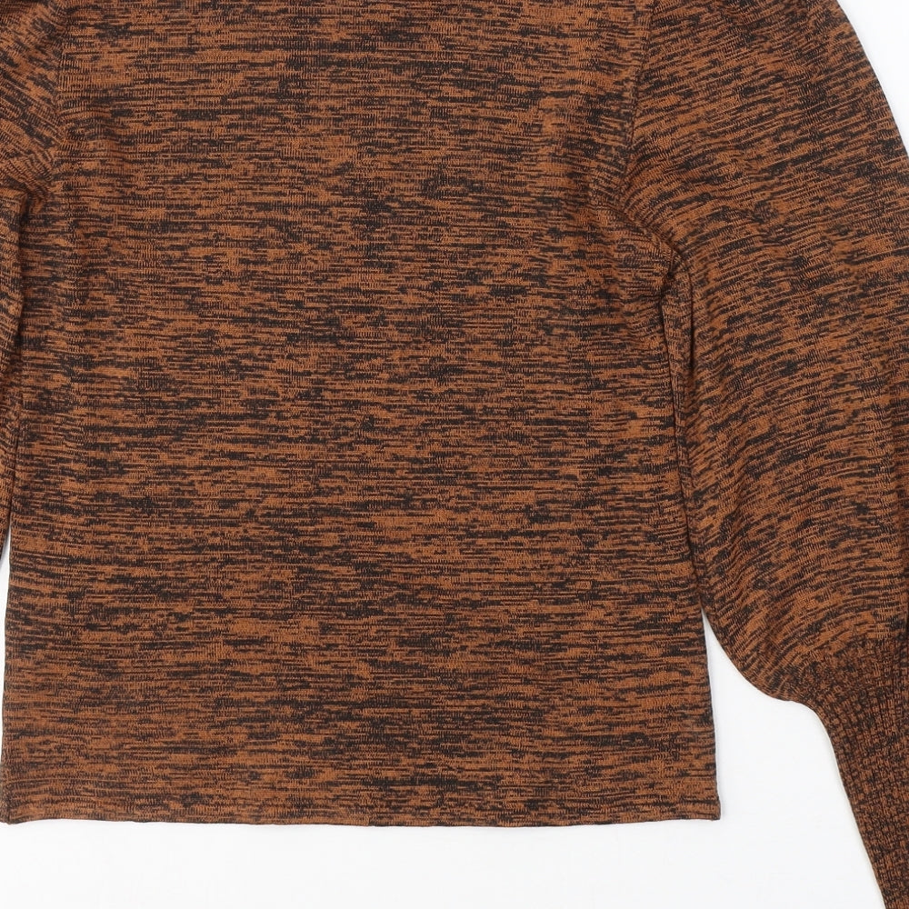 Topshop Womens Brown Geometric Viscose Jersey Blouse Size S Round Neck