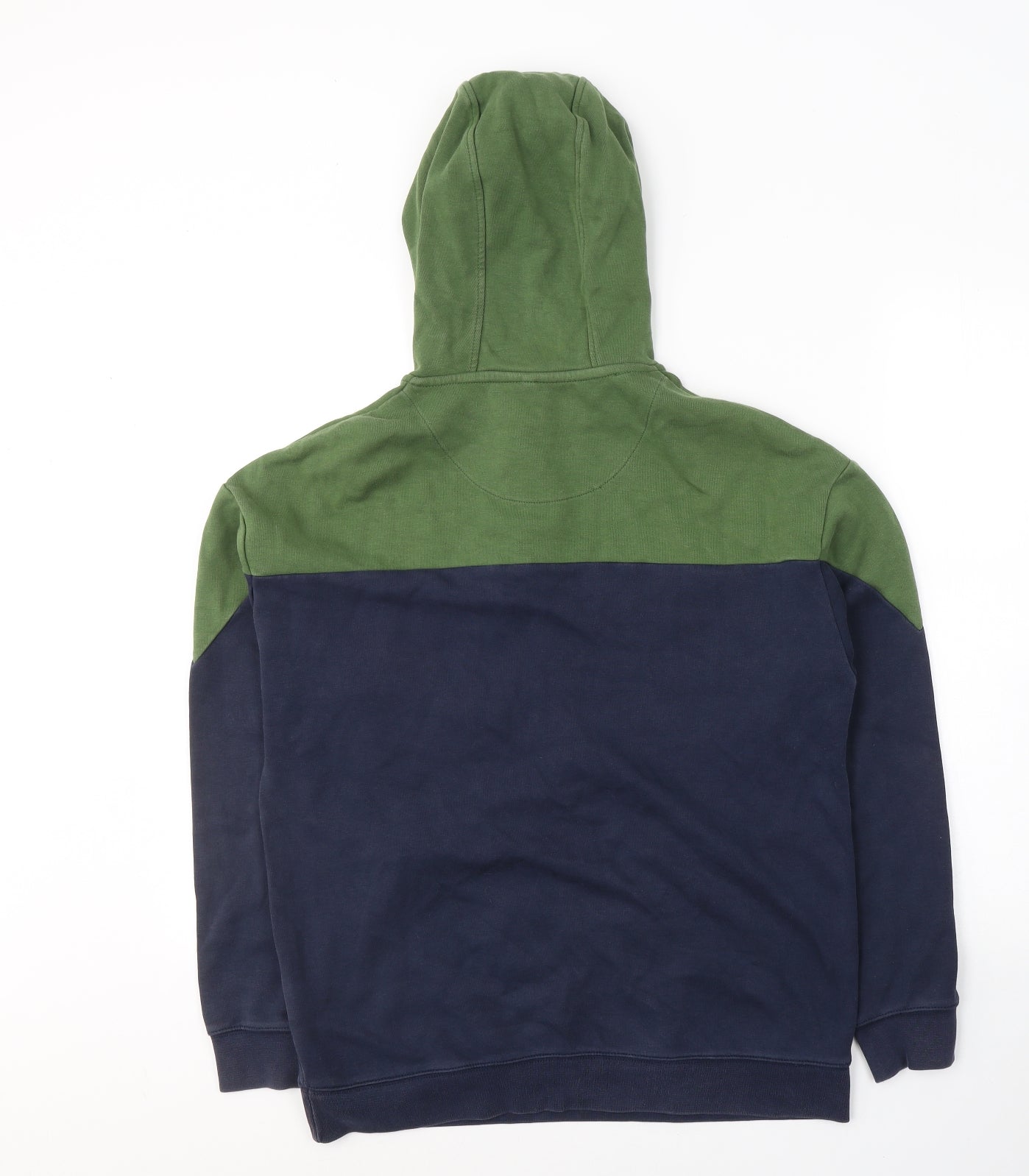 Marks and Spencer Boys Blue Colourblock Cotton Pullover Hoodie Size 13-14 Years  Button