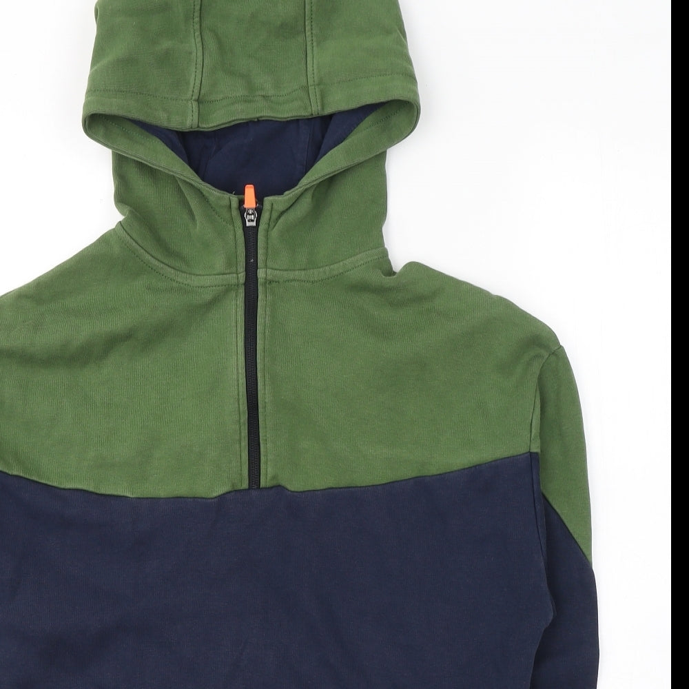Marks and Spencer Boys Blue Colourblock Cotton Pullover Hoodie Size 13-14 Years  Button