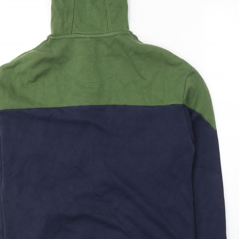 Marks and Spencer Boys Blue Colourblock Cotton Pullover Hoodie Size 13-14 Years  Button
