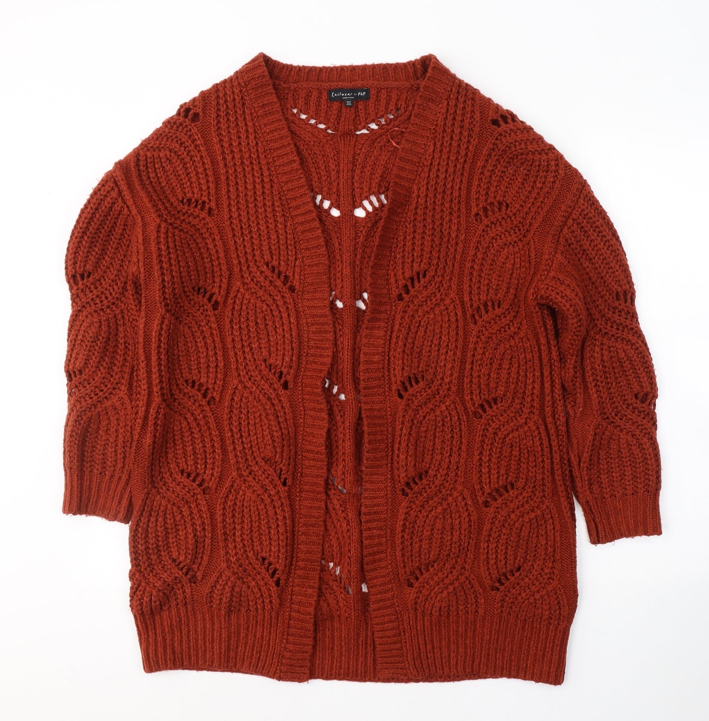 F&F Womens Brown V-Neck  Acrylic Cardigan Jumper Size 12