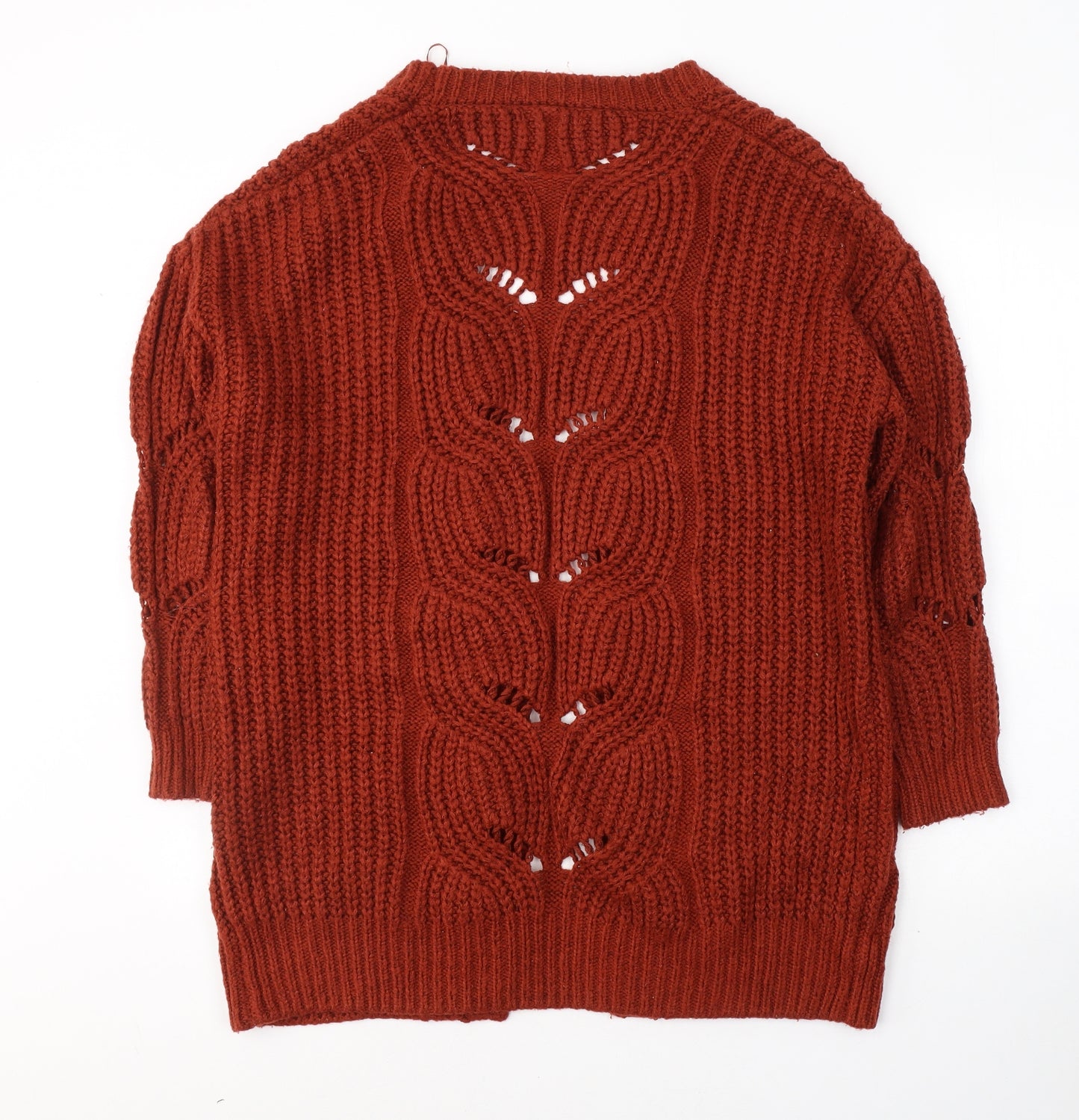 F&F Womens Brown V-Neck  Acrylic Cardigan Jumper Size 12