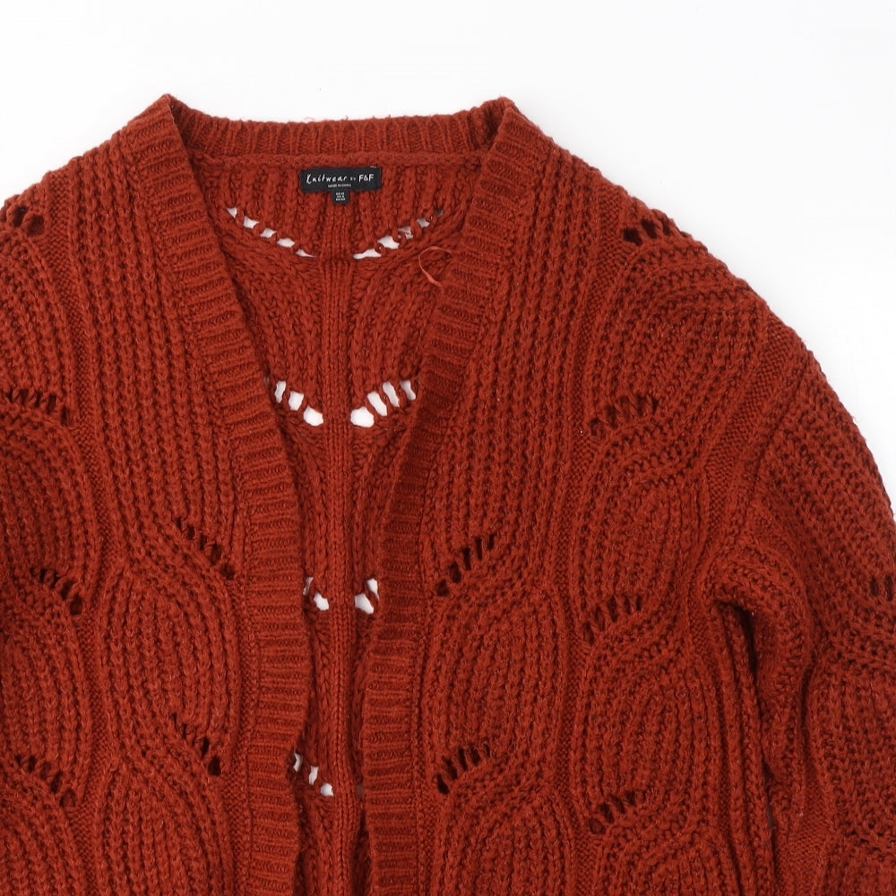 F&F Womens Brown V-Neck  Acrylic Cardigan Jumper Size 12