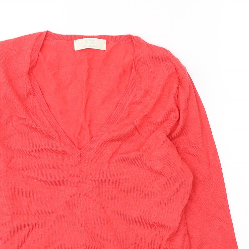 Marks and Spencer Womens Red  Viscose Jersey T-Shirt Size 12 V-Neck