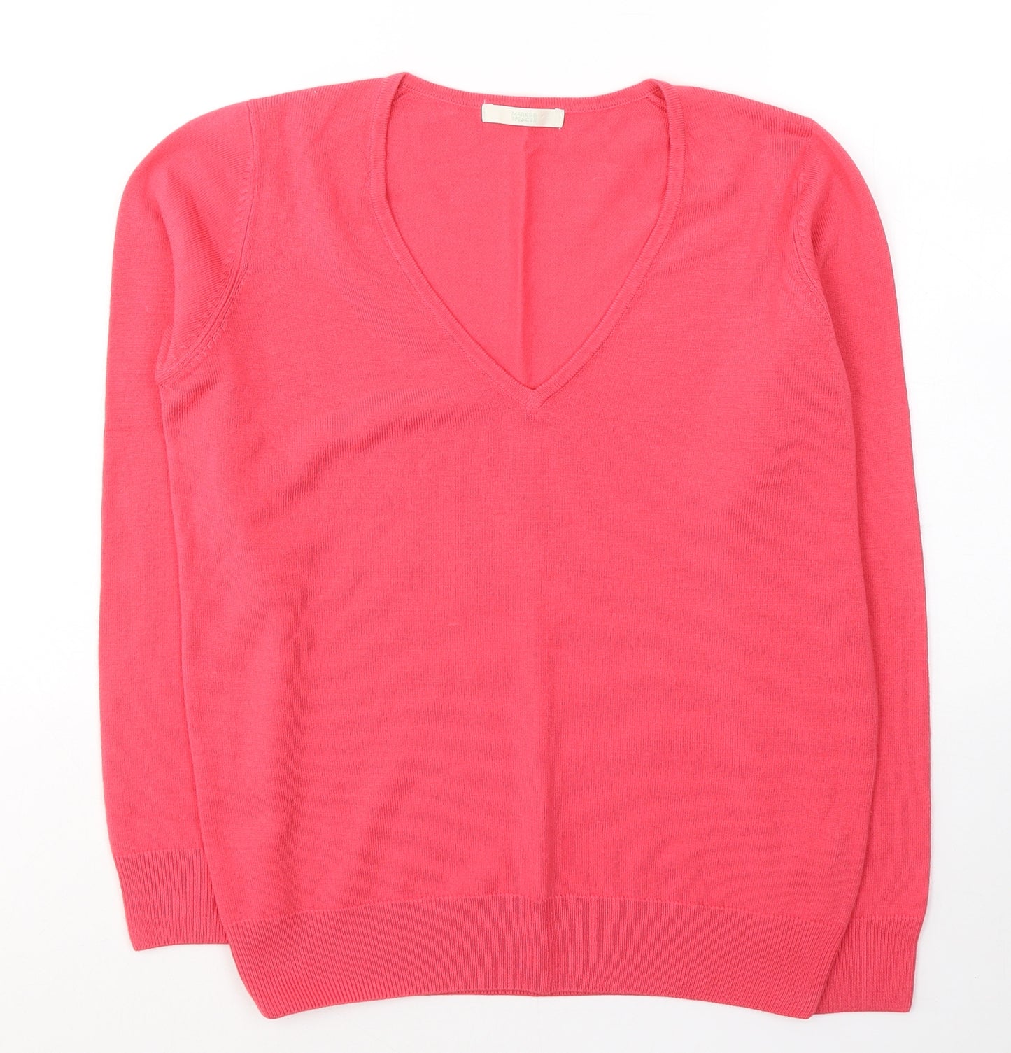 Marks and Spencer Womens Pink V-Neck  Acrylic Pullover Jumper Size 8