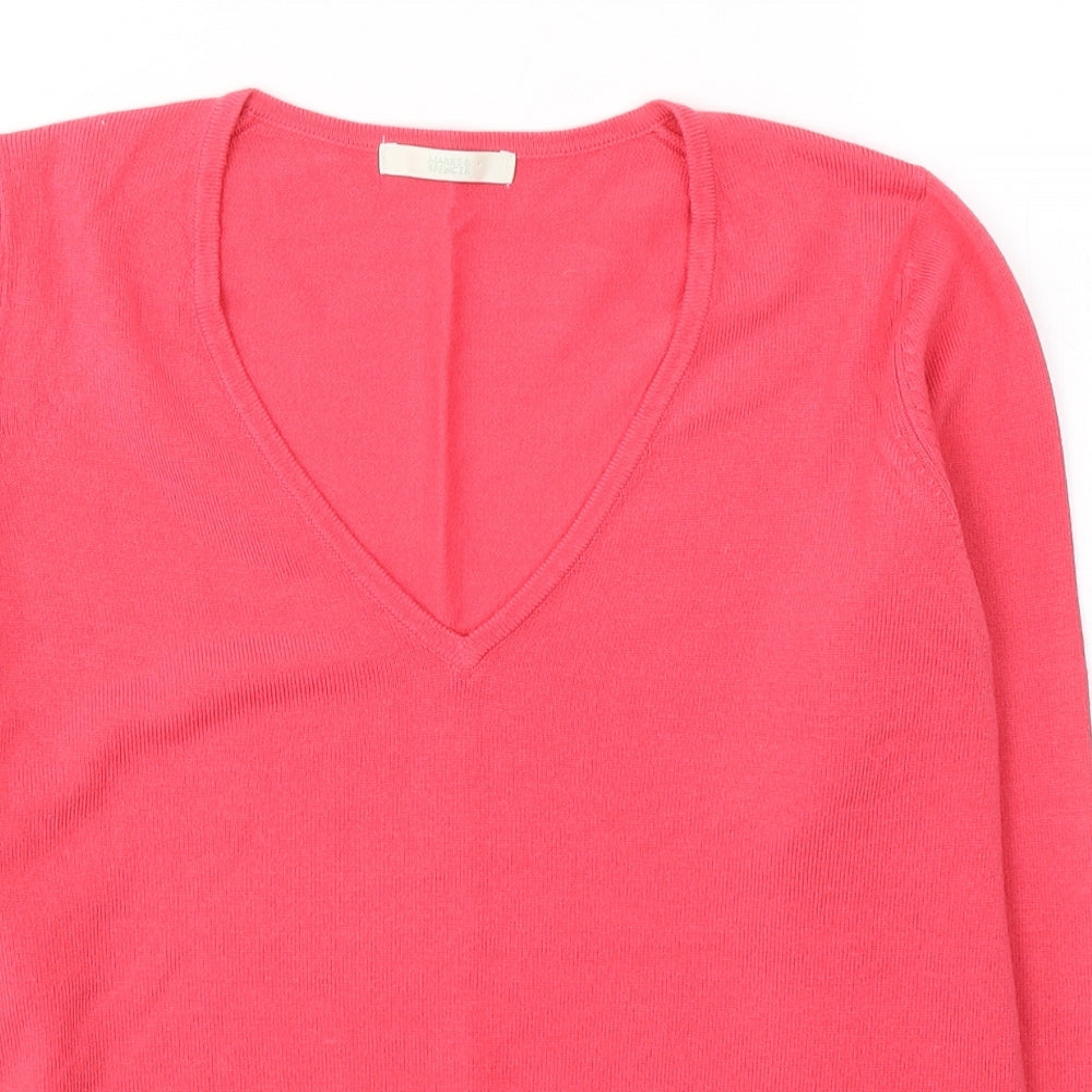Marks and Spencer Womens Pink V-Neck  Acrylic Pullover Jumper Size 8