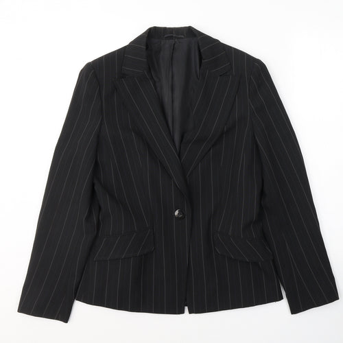 Florence & Fred Womens Black Striped Polyester Jacket Suit Jacket Size 12