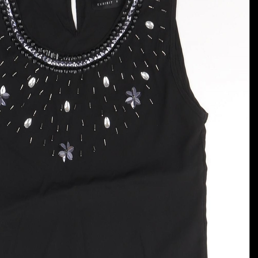 Exhibit Womens Black  Polyester Basic Blouse Size 8 Round Neck