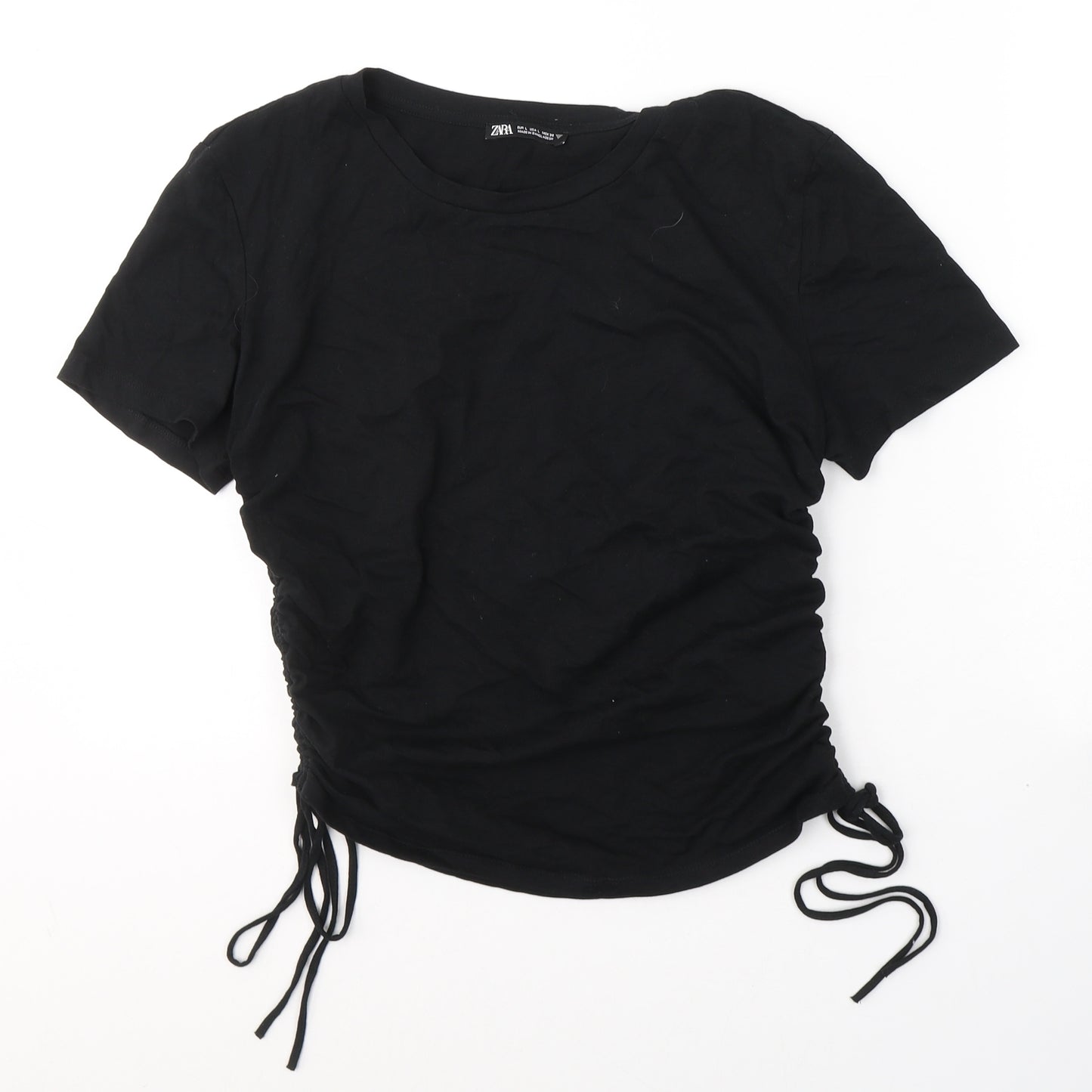 Zara Womens Black  Cotton Basic T-Shirt Size L Round Neck