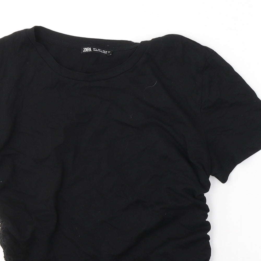 Zara Womens Black  Cotton Basic T-Shirt Size L Round Neck