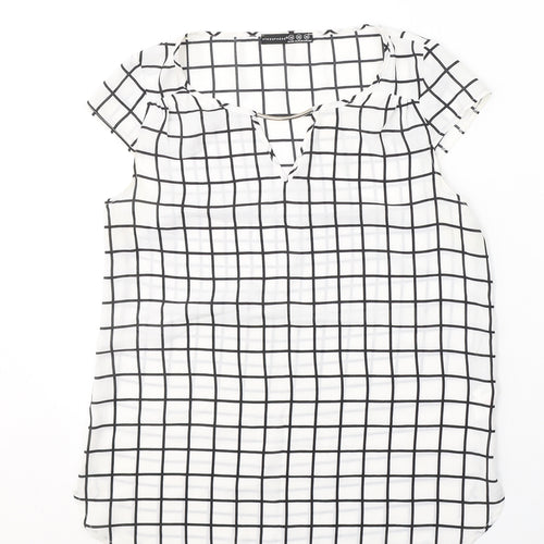 Atmosphere Womens White Check Polyester Basic Blouse Size 10 Round Neck