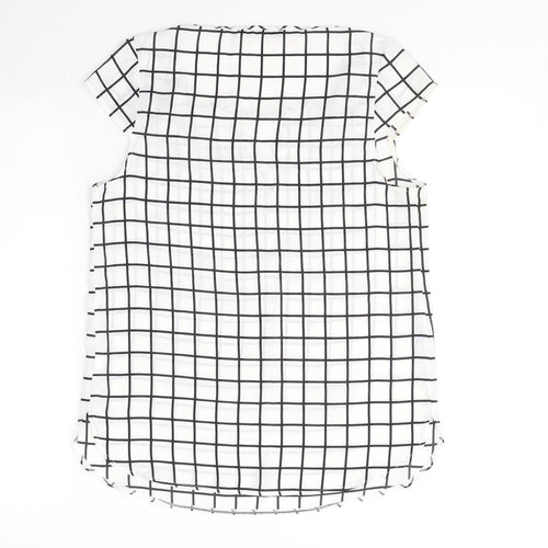 Atmosphere Womens White Check Polyester Basic Blouse Size 10 Round Neck